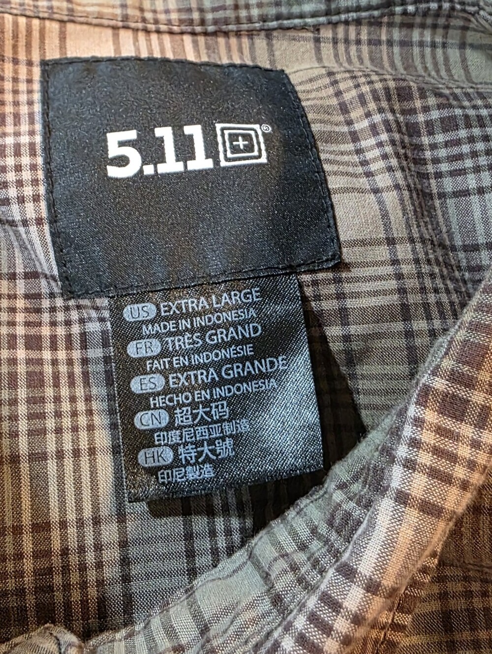 923 5.11 Tactical Men's Plaid Long Sleeve Shirt - Brown / Tan / Cream - Picture 3 of 4